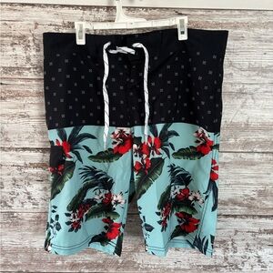 Carbon Black and Blue Floral Men's Swim Shorts